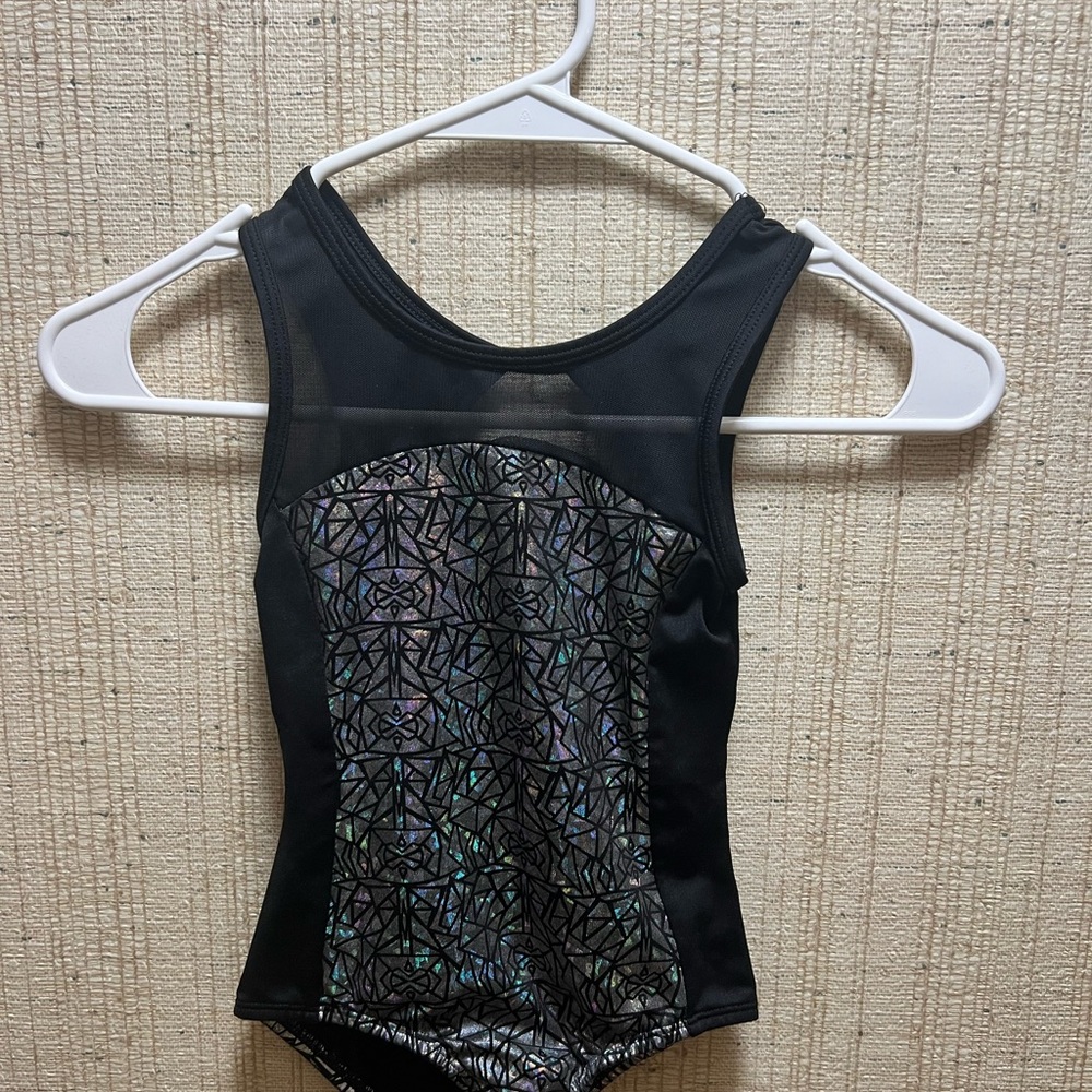 Cat & Jack Black and Silver Metallic Patterned Girls Gymnastics Leotard Size XS